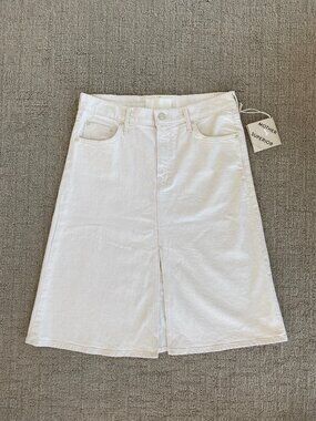 NEW MOTHER Jeans Down Low Spinner Midi Skirt Act Natural Ivory Cream Denim sz 29